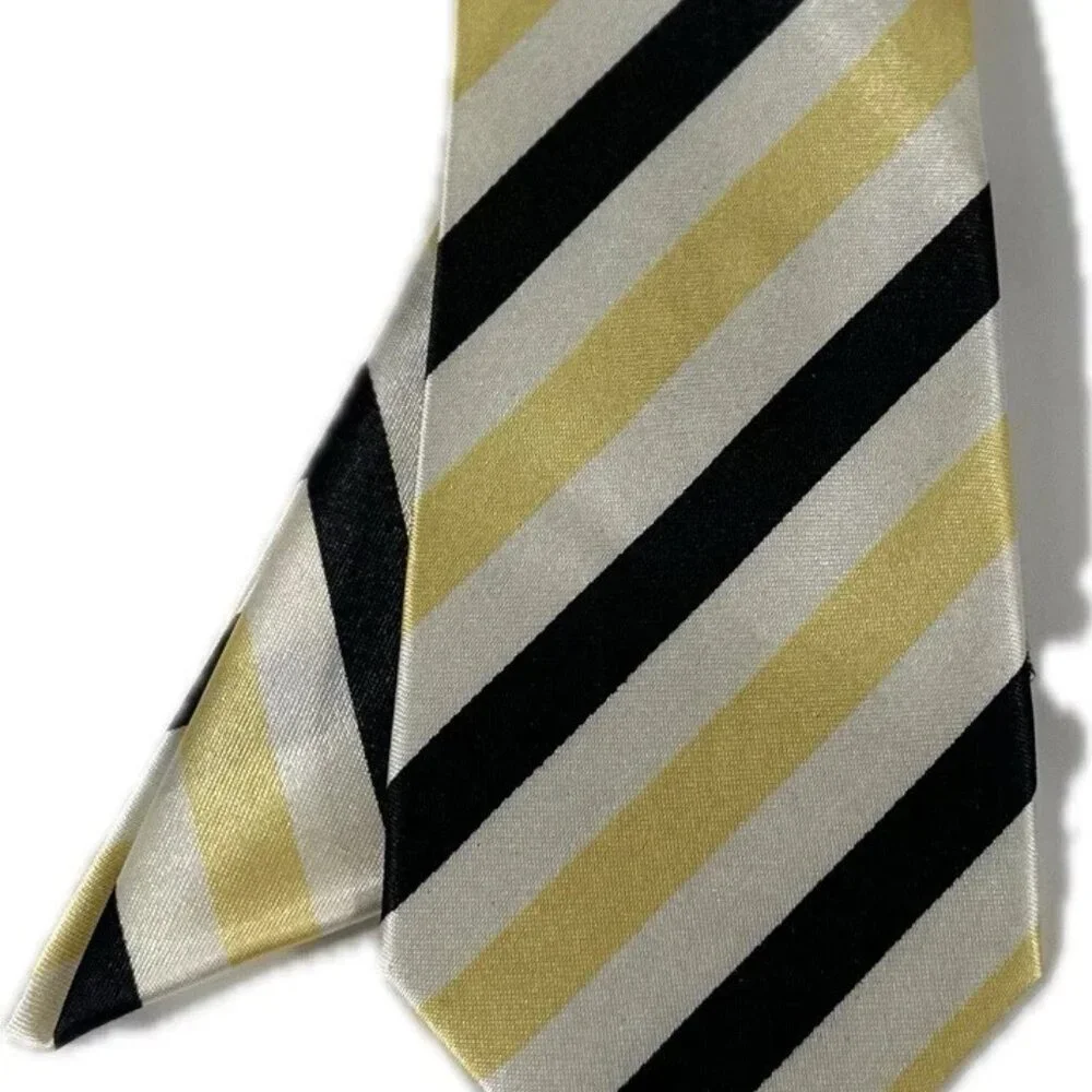 Boy's Clip-on Tie Hanky Cream Black Yellow Striped Polyester 2.75